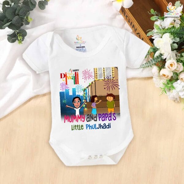 Babywish Baby Diwali Romper Bodysuit My First Diwali Mummy's And Papa's Little Phuljhadi - Image 4
