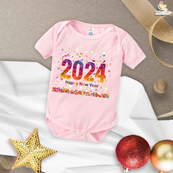 Babywish New Year Romper Clothes My First New Year Bodysuits 2024 Happy New Year Balloon Lamp Print - Image 4