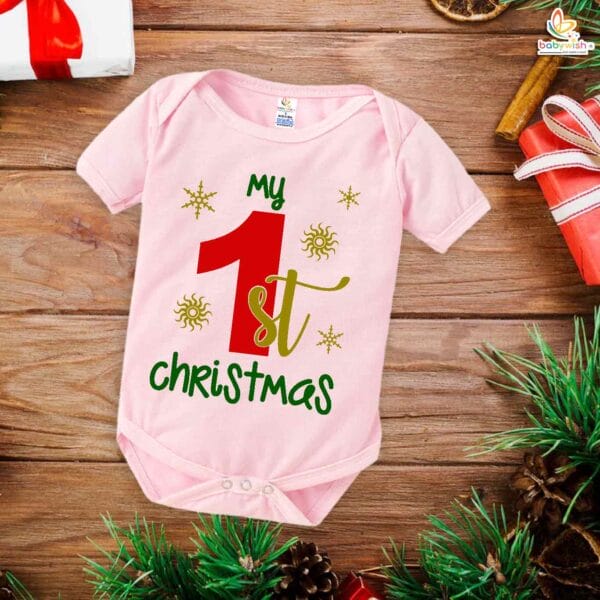 Babywish Christmas Romper Clothes My First Merry Christmas Bodysuits First Christmas Floral Theme - Image 4