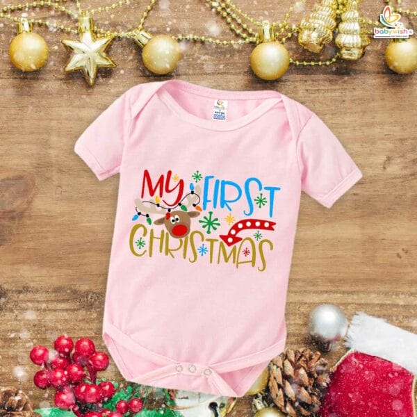 Babywish Christmas Romper Clothes My First Merry Christmas Bodysuits My First Christmas Floral Theme - Image 4