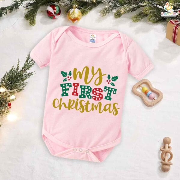 Babywish Christmas Romper Clothes My First Merry Christmas Bodysuits My First Greenary Christmas Print - Image 4