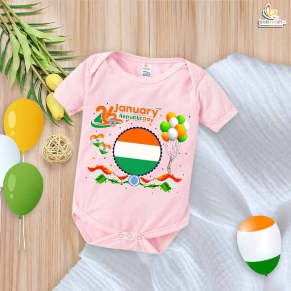 My First Republic Day Romper | 26th January Republic Day Heart Print Baby Bodysuit | Patriotic Outfit for Boys & Girls – Babywish - Image 3