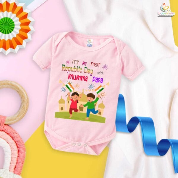 My First Republic Day Romper | It’s My First Republic Day with Mumma Papa Baby Bodysuit | Patriotic 26th January Outfit for Boys & Girls – Babywish - Image 3