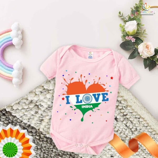 My First Republic Day Romper | I LOVE INDIA Bodysuit for Babies | 26th January Republic Day Outfit | Patriotic Baby Clothes | Babywish - Image 3