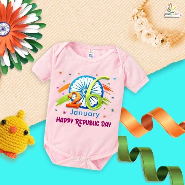 My First Republic Day Romper | 26th January Happy Republic Day Bodysuit | Ashok Chakra Baby Outfit | Patriotic Baby Clothes | Babywish - Image 3