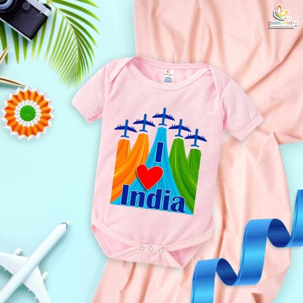 My First Republic Day Romper | I Love INDIA Bodysuit with Airplane Print | 26th January Patriotic Baby Outfit | Republic Day Clothes for Infants | Babywish - Image 3