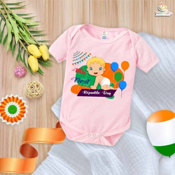 My First Republic Day Romper | Baby & Balloon Print Bodysuit for 26th January | Patriotic Republic Day Outfit for Infants | Baby Clothes for National Festivals | Babywish - Image 3