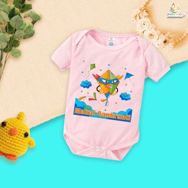 My First Makar Sankranti Baby Romper – Super Kite Print Bodysuit for Newborns & Infants | Festive Sankranti Outfit for Boys & Girls – Babywish - Image 4