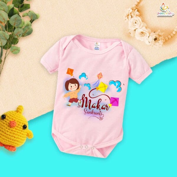 My First Makar Sankranti Baby Romper – Girl Kite Print Bodysuit for Newborns & Infants | Festive Sankranti Outfit for Baby Girls – Babywish - Image 4