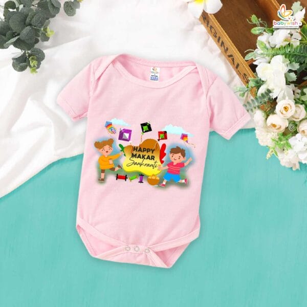 My First Makar Sankranti Baby Romper – Kite & Laddu Print Bodysuit for Newborns & Infants | Perfect Makar Sankranti Outfit for Boys & Girls – Babywish - Image 4