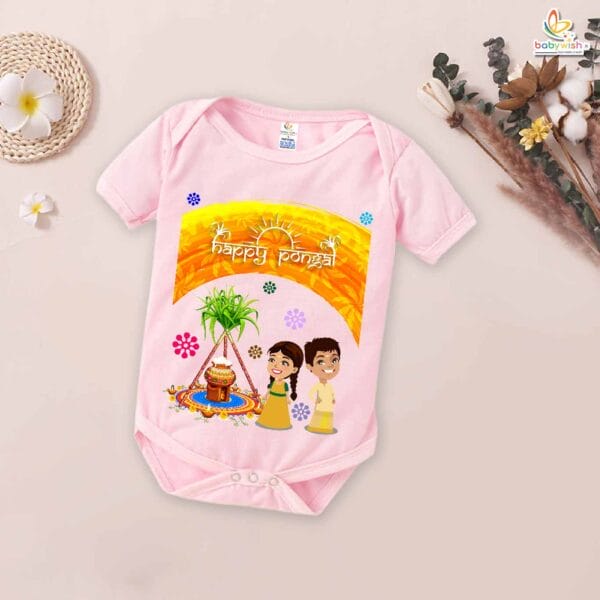 Pongal Floral Print My First Pongal Romper – Cute Newborn & Infant Bodysuit for Pongal Celebration | Baby Pongal Romper for Boys & Girls – Babywish - Image 3