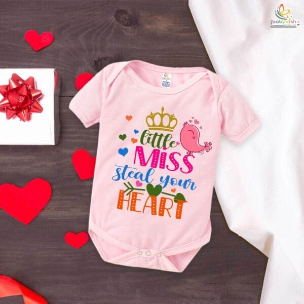 Little Miss Steal Your Heart Baby Romper – My First Valentine’s Day Bodysuit for Newborn & Infant Girls | Cute Valentine’s Day Baby Outfit | Soft Baby Clothes – Babywish - Image 3