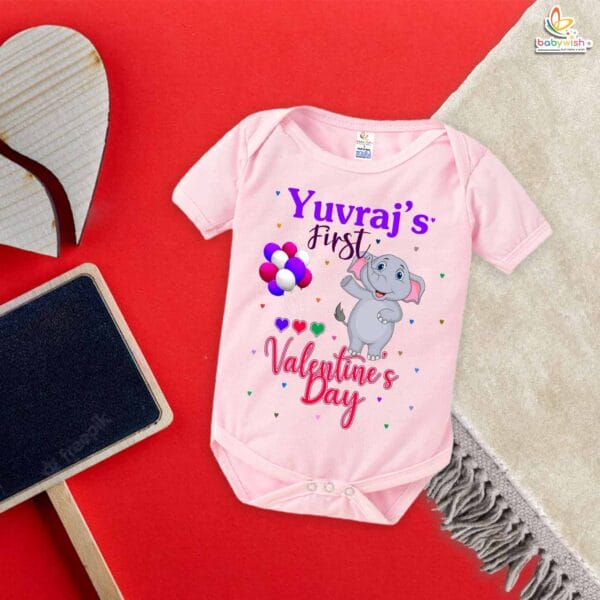 Elephant Print Baby Romper – My First Valentine’s Day Bodysuit for Newborn & Infant | Cute Valentine’s Day Baby Outfit with Elephant Design | Unisex Baby Clothes – Babywish - Image 3