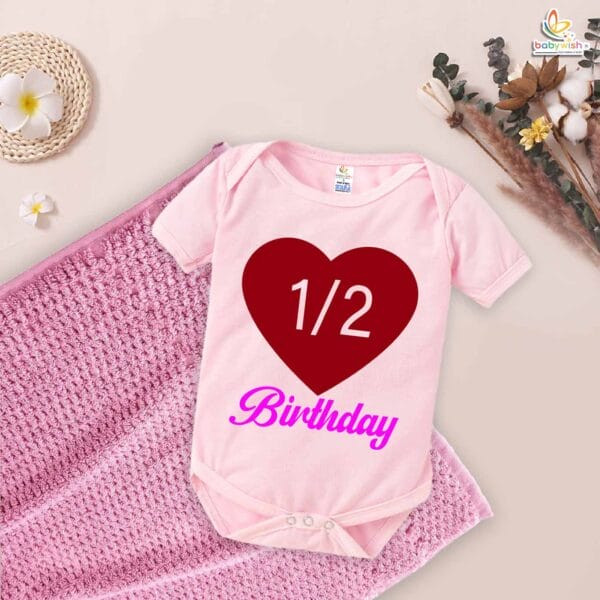 1/2 Birthday Romper with Heart Design – My First Half Birthday Bodysuit for 6 Month Baby Girls & Boys – Cute Infant Outfit – Babywish - Image 4