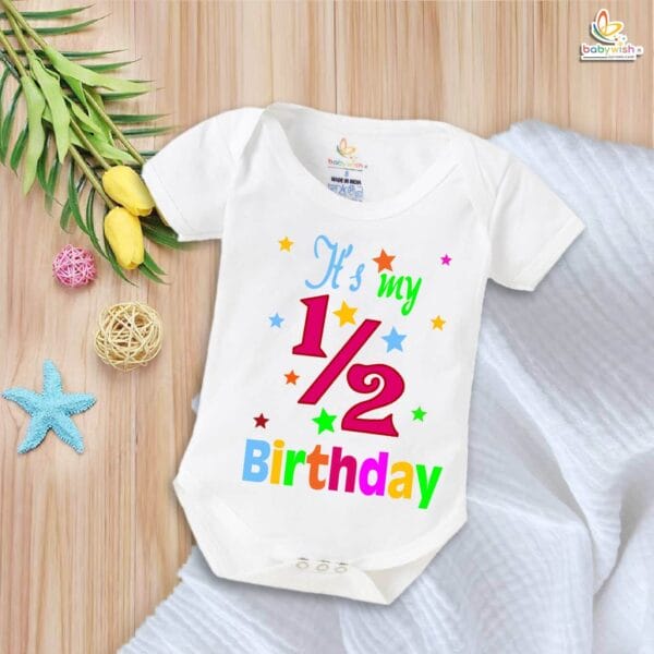 It’s My 1/2 Birthday Romper – My First Half Birthday Bodysuit for 6 Month Baby Boys & Girls – Cute Star Design Infant Outfit – Babywish - Image 5