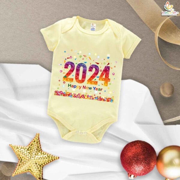 Babywish New Year Romper Clothes My First New Year Bodysuits 2024 Happy New Year Balloon Lamp Print - Image 3