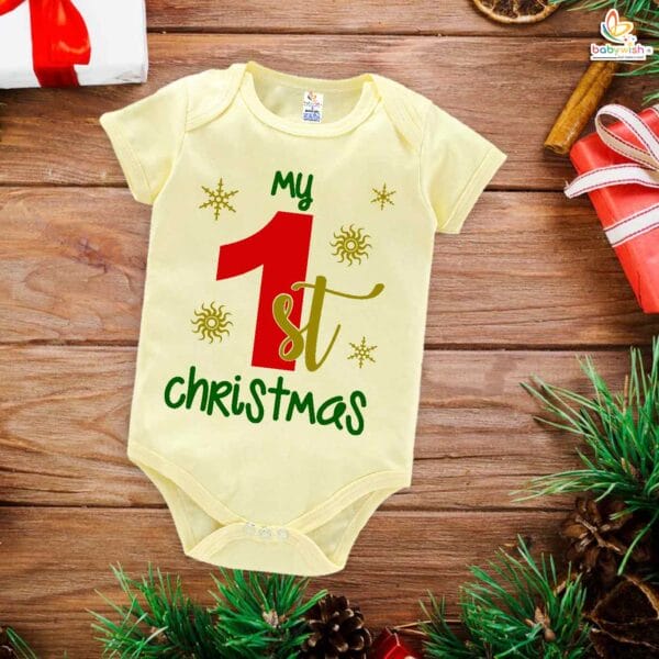 Babywish Christmas Romper Clothes My First Merry Christmas Bodysuits First Christmas Floral Theme - Image 3