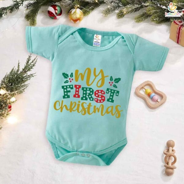 Babywish Christmas Romper Clothes My First Merry Christmas Bodysuits My First Greenary Christmas Print - Image 3