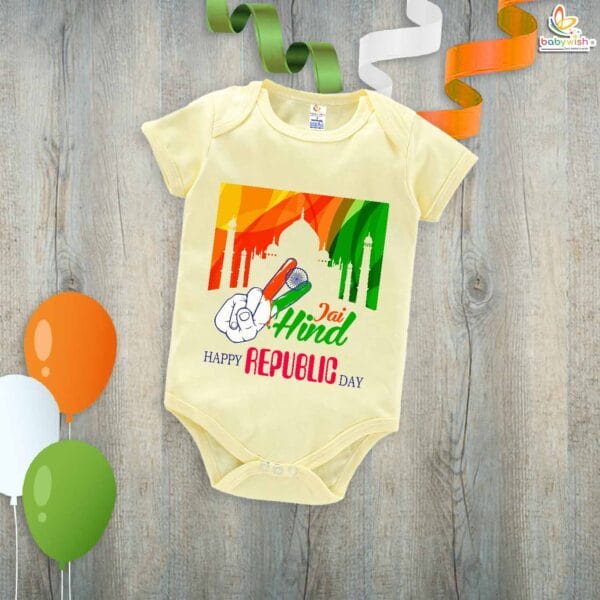 My First Republic Day Romper | Jai Hind Baby Bodysuit with Taj Mahal Print | Newborn Republic Day Outfit for Boys & Girls – Babywish - Image 2