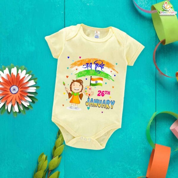 My First Republic Day Romper | 26th January Jay Hind Baby Bodysuit | Patriotic Outfit for Boys & Girls – Babywish - Image 2