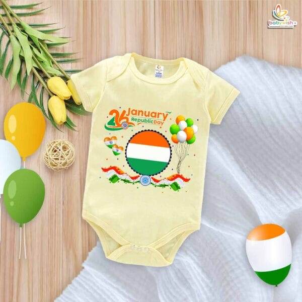 My First Republic Day Romper | 26th January Republic Day Heart Print Baby Bodysuit | Patriotic Outfit for Boys & Girls – Babywish - Image 2