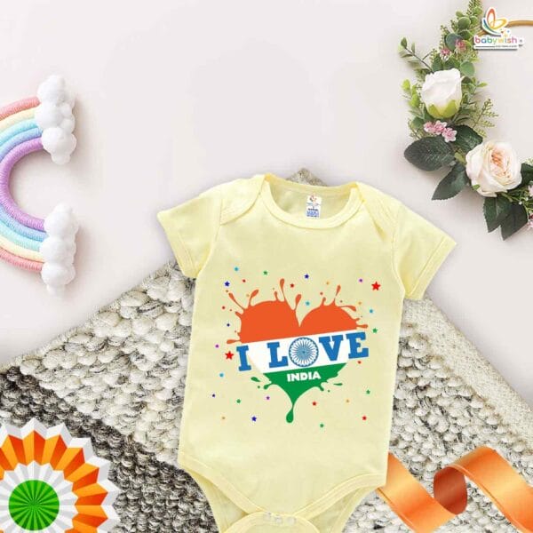 My First Republic Day Romper | I LOVE INDIA Bodysuit for Babies | 26th January Republic Day Outfit | Patriotic Baby Clothes | Babywish - Image 2