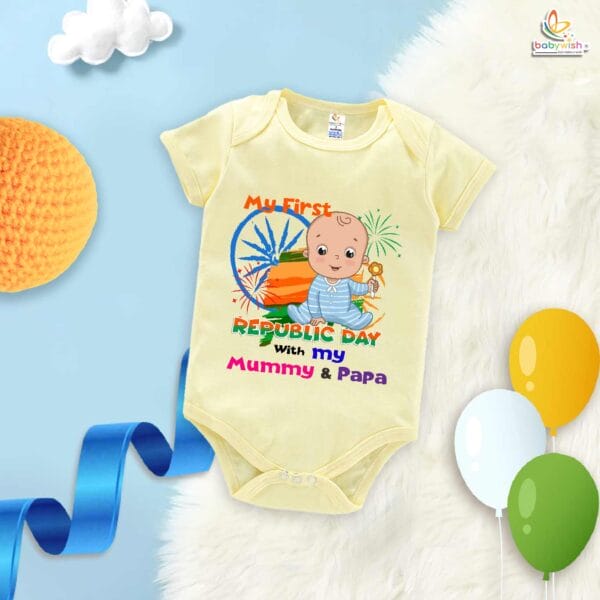 My First Republic Day Romper | Bodysuit Featuring "With My Mummy & Papa" | 26th January Patriotic Baby Outfit | Republic Day Clothes for Infants | Babywish - Image 2