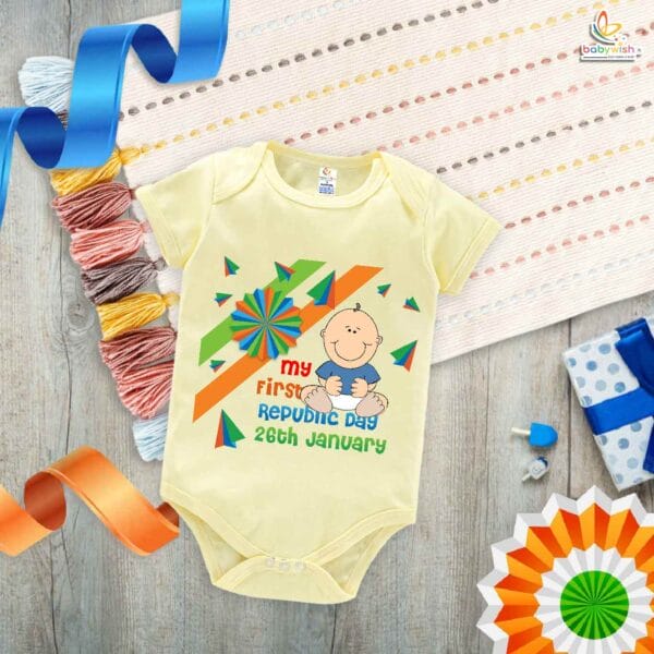 My First Republic Day Romper | 26th January Bodysuit for Babies | Patriotic Republic Day Outfit for Infants & Toddlers | Baby Clothes for National Festivals | Babywish - Image 2