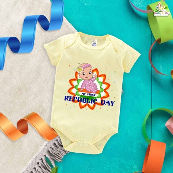 My First Republic Day Romper for Baby Girl | 26th January Bodysuit | Patriotic Outfit for Infant Girls | Republic Day Baby Clothes | Babywish - Image 2