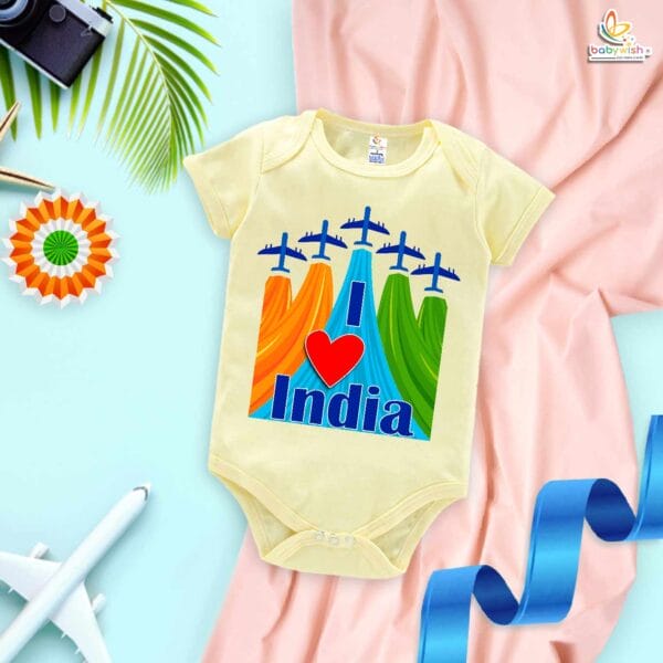 My First Republic Day Romper | I Love INDIA Bodysuit with Airplane Print | 26th January Patriotic Baby Outfit | Republic Day Clothes for Infants | Babywish - Image 2