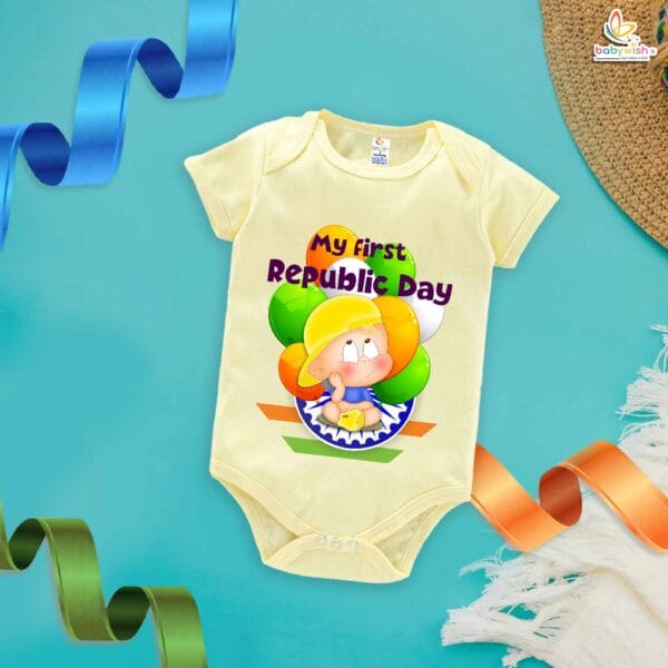My First Republic Day Romper | Balloon Print Bodysuit for Babies | 26th January Patriotic Outfit for Infants | Republic Day Baby Clothes | Babywish - Image 2