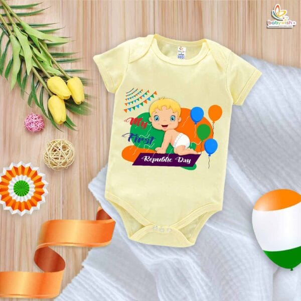 My First Republic Day Romper | Baby & Balloon Print Bodysuit for 26th January | Patriotic Republic Day Outfit for Infants | Baby Clothes for National Festivals | Babywish - Image 2