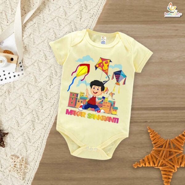 My First Makar Sankranti Baby Romper – Flying Kite Print Bodysuit for Boys | Perfect Makar Sankranti Outfit for Newborns & Infants – Babywish - Image 3