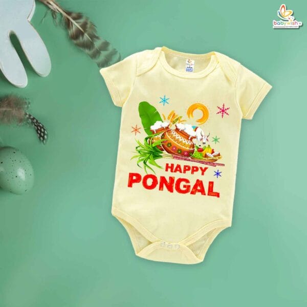 My First Pongal Baby Romper – "Happy Pongal Festivals" Bodysuit for Newborns & Infants | Cute Pongal Outfit for Boys & Girls – Babywish - Image 2