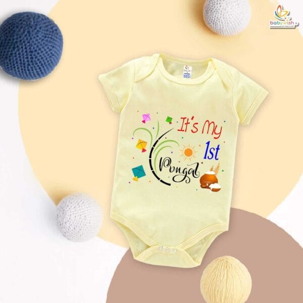 My First Pongal Baby Romper – "It's My Pongal Celebrations" Bodysuit for Newborns & Infants | Celebrate Pongal with Babywish - Image 2