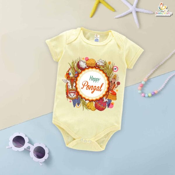 Babywish Pongal Romper – My First Pongal Bodysuit | Happy Pongal to All | Baby's First Pongal Celebration Outfit – Babywish - Image 2