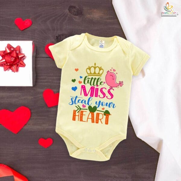 Little Miss Steal Your Heart Baby Romper – My First Valentine’s Day Bodysuit for Newborn & Infant Girls | Cute Valentine’s Day Baby Outfit | Soft Baby Clothes – Babywish - Image 2