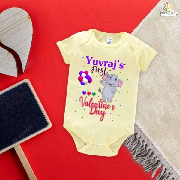 Elephant Print Baby Romper – My First Valentine’s Day Bodysuit for Newborn & Infant | Cute Valentine’s Day Baby Outfit with Elephant Design | Unisex Baby Clothes – Babywish - Image 2