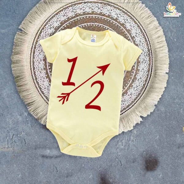 My First Half Birthday Outfit – 1/2 Birthday Romper for Baby Boy or Girl | Halfway to One Bodysuit with Arrow Design by Babywish - Image 3