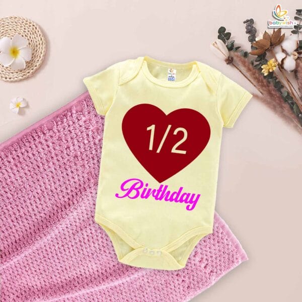 1/2 Birthday Romper with Heart Design – My First Half Birthday Bodysuit for 6 Month Baby Girls & Boys – Cute Infant Outfit – Babywish - Image 3