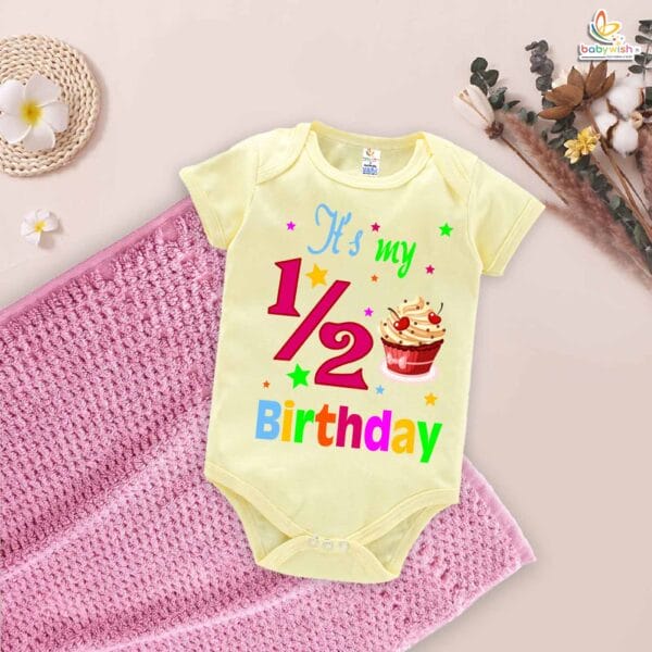 It’s My 1/2 Birthday Romper – My First Half Birthday Bodysuit for 6 Month Baby Girls – Cute Cherry Design Infant Outfit – Babywish - Image 3