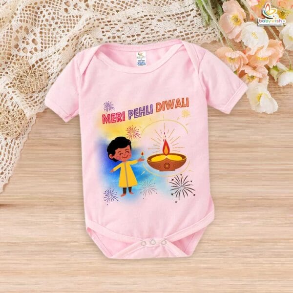 Babywish Baby Diwali Romper Bodysuit My First Diwali Meri Pehli Diwali - Image 3