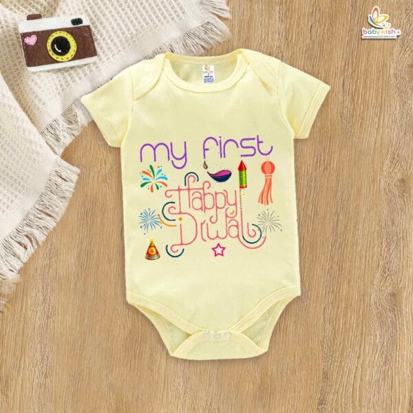 Babywish Baby Diwali Romper Bodysuit My First Diwali My First Happy Diwali Celebrations - Image 2