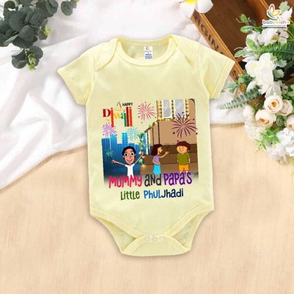 Babywish Baby Diwali Romper Bodysuit My First Diwali Mummy's And Papa's Little Phuljhadi - Image 2