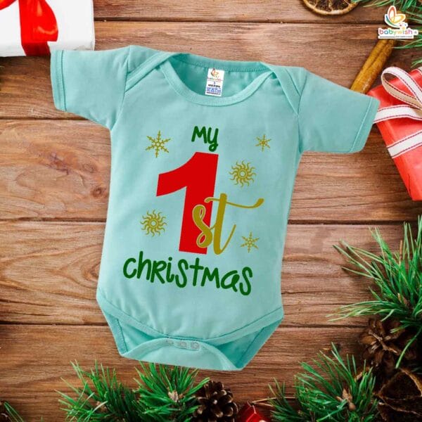 Babywish Christmas Romper Clothes My First Merry Christmas Bodysuits First Christmas Floral Theme - Image 2