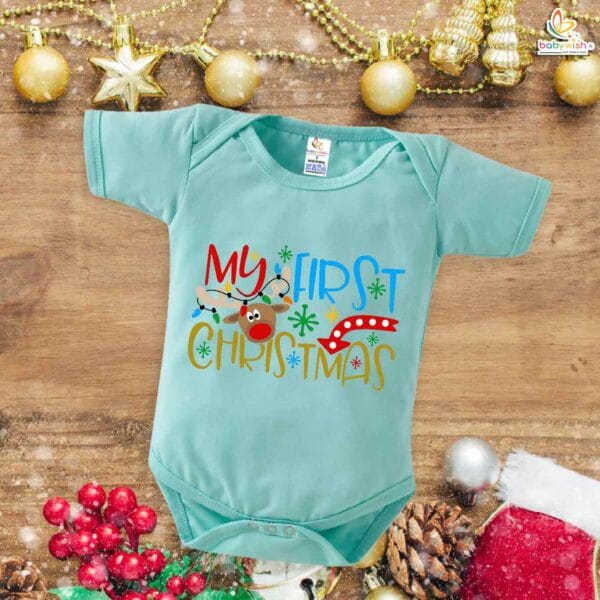Babywish Christmas Romper Clothes My First Merry Christmas Bodysuits My First Christmas Floral Theme - Image 2