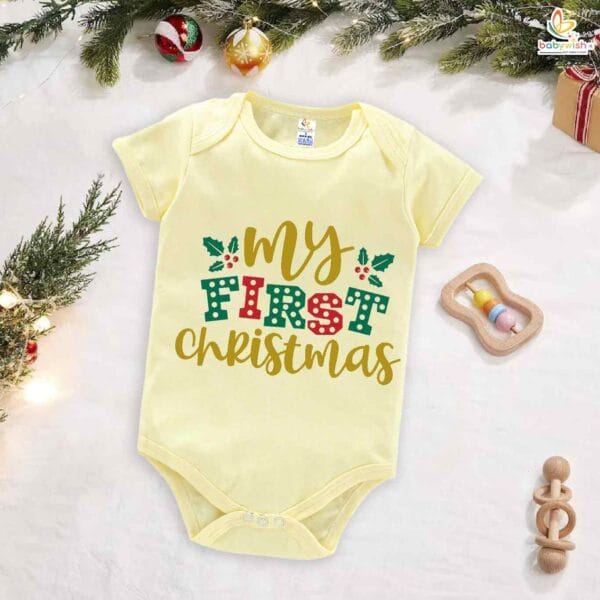 Babywish Christmas Romper Clothes My First Merry Christmas Bodysuits My First Greenary Christmas Print - Image 2