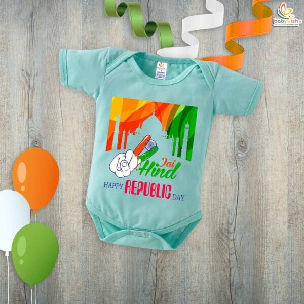 My First Republic Day Romper | Jai Hind Baby Bodysuit with Taj Mahal Print | Newborn Republic Day Outfit for Boys & Girls – Babywish - Image 4