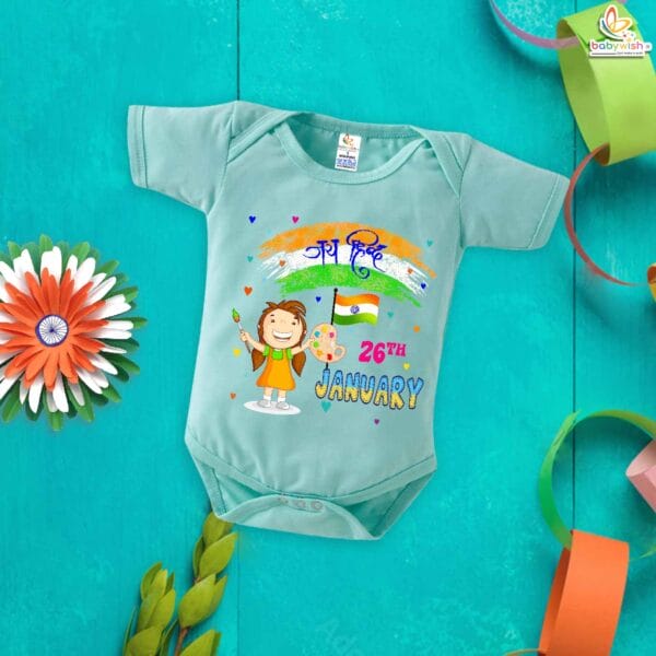 My First Republic Day Romper | 26th January Jay Hind Baby Bodysuit | Patriotic Outfit for Boys & Girls – Babywish - Image 4