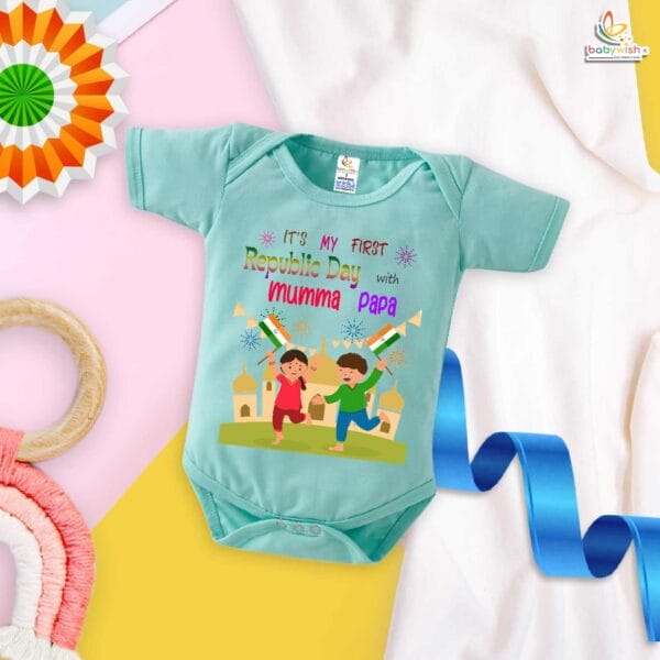 My First Republic Day Romper | It’s My First Republic Day with Mumma Papa Baby Bodysuit | Patriotic 26th January Outfit for Boys & Girls – Babywish - Image 4